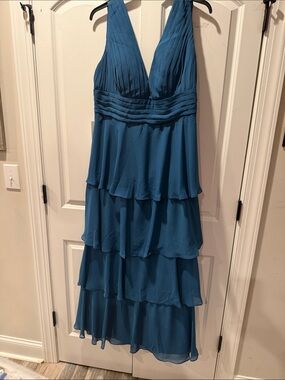 Sleeveless Teal Tiered V-Neck Maxi Dress